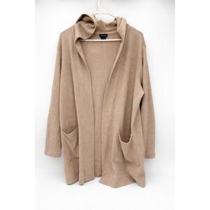 Splendid XL Beige Waffle Knit Hooded Cardigan Open Front Pockets Cozy Sweater